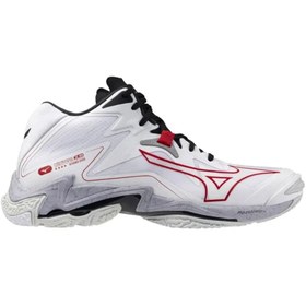 تصویر کفش مردانه زنانه یونیسکس Wave Lightning Z8 Mid و Walleyball سفید خاکستری میزانو Mizuno 