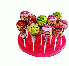 تصویر آبنبات چوبی میوه ای با مغزی آدامس شیرین عسل - 14 گرم بسته 10 عددی Fruit lollipop with sweet honey chewing gum - 14 g pack of 10 pieces