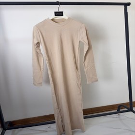 تصویر پیراهن بلند کبریتی آستین بلند جذب رنگ نسکافه ای 