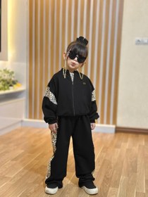 تصویر ست سه تیکه پلنگی سایز ۳ تا ۱۲ سال رنگ مشکی و کرم 