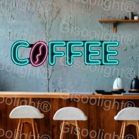 تصویر تابلو نورانی قهوه متن خارجی، تابلو نئون کافه، تابلو نئون فلکسی قهوه coffee text neon sign