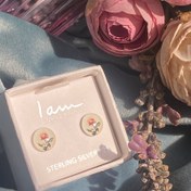 تصویر گوشواره میخی نقره طرح گل رز 