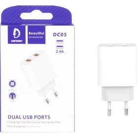 تصویر شارژر دیواری 12W دو پورت DENMEN مدل DC05 - سفید 