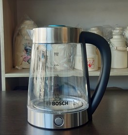 تصویر چای ساز رو همی بوش با گارانتی 18 ماهه . دکمه لمسی دمکن دار با تنظیم دما. کتری وقوری پیرکس .اصلی مدل 129 