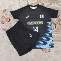 تصویر تیشرت با شورت تیم ملی والیبال ژاپن 2025 رنگ مشکی باشماره 14 ایشیکاوا لباس تیم ملی والیبال ژاپن 