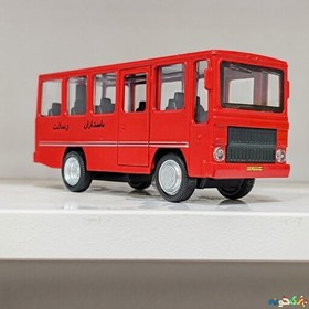 تصویر اتوبوس فلزی طرح فیات وارداتی درب باز شو موزیکال تکی در چهار رنگ ابعاد 11در4سانت 