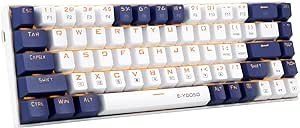 تصویر HUO JI 65% Mechanical Gaming Keyboard, E-Yooso Z-88 with Blue Switches Metal Panel Rainbow LED Backlit, Compact 81 Keys, Silver and White 