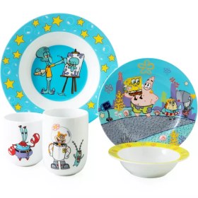 تصویر سرویس چینی زرین 1 نفره کودک باب اسفنجی (5 پارچه) Zarin Iran ItaliaF Sponge-Bob 5 Pieces Porcelain Kid Dinnerware Set