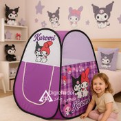 تصویر چادر بازی دو منظوره کودک طرح کرومی بنفش دیجی چادر چادر خانه بازی kuromi بچه گانه فنری digichador