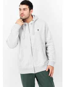 تصویر سویشرت مردانه آستین بلند با کلاه و لوگوی برند، رنگ خاکستری ملانژ برند french connection Men Hooded Long Sleeve Brand Logo Sweatshirts, Heather Grey