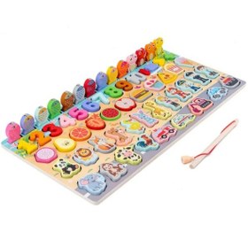 تصویر پازل چوبی اعداد و تصاویر میوه ها و حیوانات 