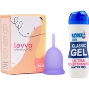 تصویر پک ژل روان کننده مدل Classic ناچ کدکس و کاپ قاعدگی سایز متوسط رنگ بنفش لیوا فارما Levva Pharma Menstrual Cup small size purple And Nach Kodex Classic Water Gel Pack