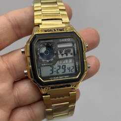 تصویر ساعت کاسیو دیجیتال دارای کرنومتر و آلارم و نور پس زمینه بند استیل - طلایی Casio