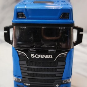 تصویر ماکت فلزی کله تریلی دو محور اسکانیا - آبی Scania two axle trailer metal model -Blue