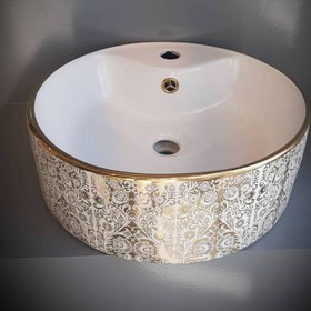 تصویر روشویی روکابینتی لنو طلایی طرح گل نوین سرام Leno Gold Top Counter Basin