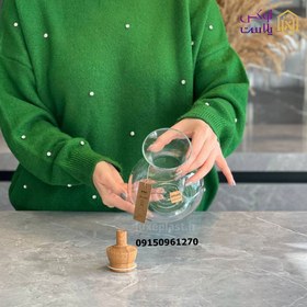 تصویر بطری آب شیشه ای درب چوبی لیمون 2268 