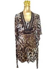 تصویر شومیز زنانه پلنگی سایز ۴۲ رنگ قهوه ای کرمی 