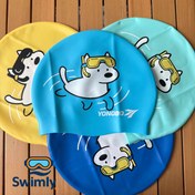 تصویر کلاه شنا سیلیکونی طرح دار سگ - آبی روشن 