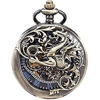 تصویر ساعت جیبی مکانیکی ManChDa مردانه زنانه اژدها و ساعت جیبی فونیکس با زنجیر ManChDa Mechanical Pocket Watch for Men Women Dragon and Phoenix Pocket Watch with Chain