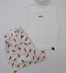 تصویر ست شلوارک و کراپ یقه اسکی با گلدوزی فانتزی - فلفل 