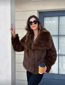 تصویر کت خز زنانه زرشکی سایز آزاد 