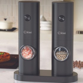 تصویر آسیاب ادویه دوتایی کیوی Battery Operated Lighted Salt Pepper Mill Automatic Spice Grinder Pack of 2