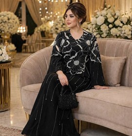 تصویر لباس مجلسی زنانه ماکسی کرپ دالقیچ خرجکار نگین و مروارید سایز ۵۰ الی ۶۰ 