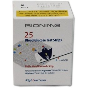 تصویر نوار دستگاه تست قند خون بایونیم بسته 25 عددی Bionime GS300 Blood Glucose Test Strips