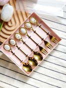 تصویر ست قاشق، چنگال و کارد طلایی طرح برگ ست 6 تایی