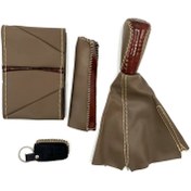 تصویر ست دور فرمان دوختنی پژو کد S05 قهوه ای ۴ تکه 