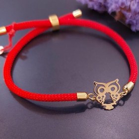 تصویر دستبند طلا و بند بافت آسانسوری طرح جغد کارتونی Gold bracelet and cartoon owl design