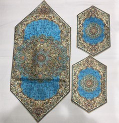 تصویر ترمه رومیزی ابریشم سرویس کامل پنج تیکه طرح بختیاری 