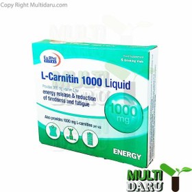 تصویر ویال ال کارنیتین ۱۰۰۰ میلی گرم یوروویتال طعم پرتقال بسته ۶ عددی 