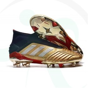 تصویر کفش فوتبال آدیداس پردیتور طرح اصلی ساقدار طلایی سفید Adidas Predator 19+ FG Gold Navy Metallic Silver 