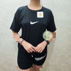 تصویر ست تیشرت و شلوارک زنانه نخ پنبه رنگ مشکی 