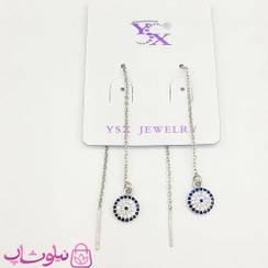 تصویر گوشواره دخترانه بخیه ای ysx طرح چشم نظر نقره ای کد 691 کد 1007708 