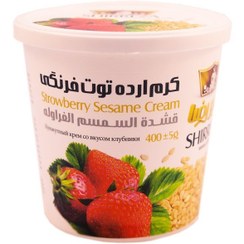 تصویر کرم ارده توت فرنگی شیررضا 400 گرم 