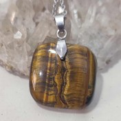 تصویر گردنبند سنگ چشم ببر اصل کد (همراه با زنجیر استیل و بند چرمی)11 