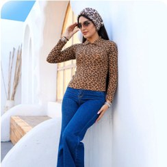 تصویر بلوز کشباف نخی طرح پلنگی یقه مردانه زنانه – برند DrCrop 