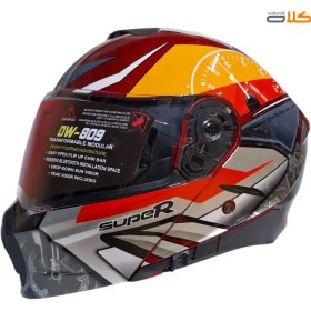 تصویر کلاه کاسکت فک متحرک TOP+ مدل 809 رنگ قرمز TOP+ helmet with removable jaw, model 809, red color
