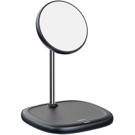 تصویر استند شارژر وایرلس بیسوس Baseus Swan Magnetic Desktop Bracket Wireless Charger Baseus Swan Magnetic Desktop Bracket Wireless Charger BS-W519