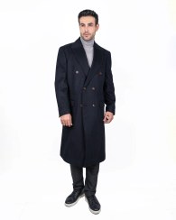 تصویر پالتو بلند دبل برست دو جیب پاکتی 