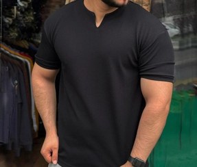 تصویر تیشرت بیسکویتی یقه کوبایی سایز ۲XL طوسی 