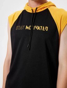 تصویر هودی ورزشی اورجینال کوتون KOTON Sports Athletics Oversize Sleeveless Hooded Slogan Printed 