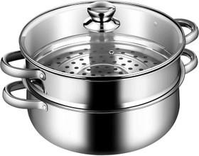 تصویر بخارپز AMERTEER 2 طبقه استیل ضد زنگ برای پخت و پز - ارسال 20 روز کاری AMERTEER 2-Tier Stainless Steel Steamer For Cooking, 7-Inch Multi-Layer Steamer Pot With Handles On Both Sides, Steamer Capsule Bottom With Glass Lid - Dumpling Steamer Food, Steam Pot, Veggie Steamer