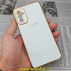 تصویر قاب گوشی Galaxy M52 5G سامسونگ طرح ژله ای مای کیس گلد لاین دور طلایی محافظ لنز دار سفید کد 14 