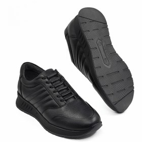 تصویر کفش اسپورت مردانه چرم تبریز مدل آتا بنددار 2024 - مشکی / 4 Men's sport style shoes 2024