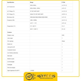 تصویر آمپرمتر کلمپی AC 1000A دیجیتال صنعتی یونیتی UNI-T UT206 clamp meter