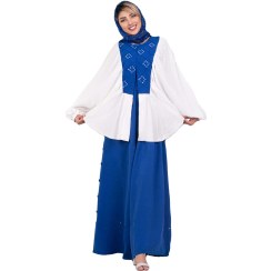 تصویر ست تونیک و سرهمی زنانه گره استایل مدل دنیز رنگ آبی کاربنی و سفید 