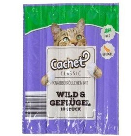 تصویر تشویقی مدادی گربه کچت با طعم گوشت شکار و مرغ - 10 عدد Cachet Cat Treats With Game & Chicken